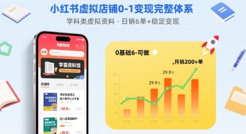 小红书虚拟店铺0-1变现完整体系:卖学科类虚拟资料,一天6张+,很稳定【已完结】插图 小红书虚拟店铺0-1变现完整体系:卖学科类虚拟资料,一天6张+,很稳定【已完结】插图