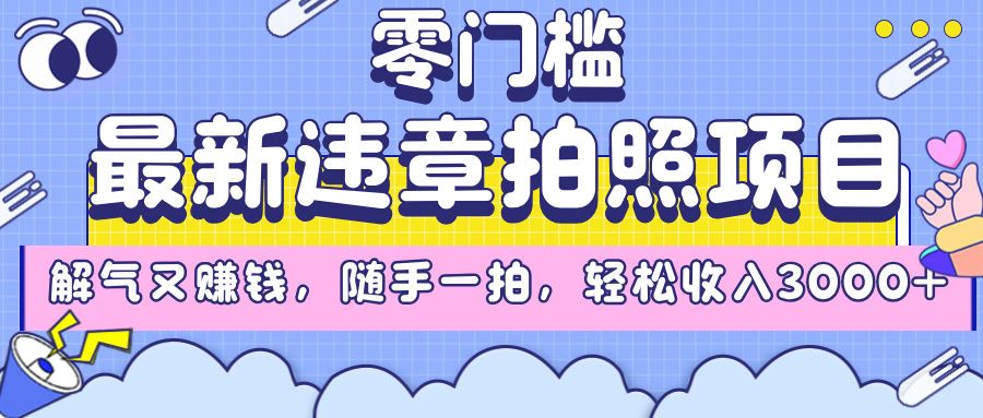 最新违章拍照项目，解气又赚钱，随手一拍，轻松收入3000+