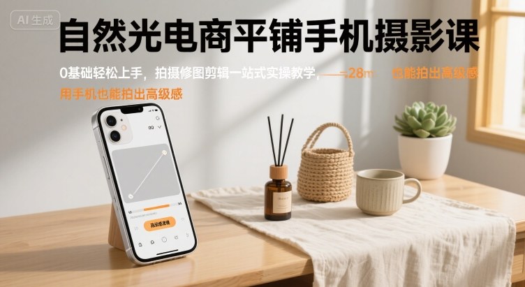 自然光电商平铺手机摄影课,0基础轻松上手,拍摄修图剪辑一站式实操教学,用手机也能拍出高级感插图 自然光电商平铺手机摄影课,0基础轻松上手,拍摄修图剪辑一站式实操教学,用手机也能拍出高级感插图