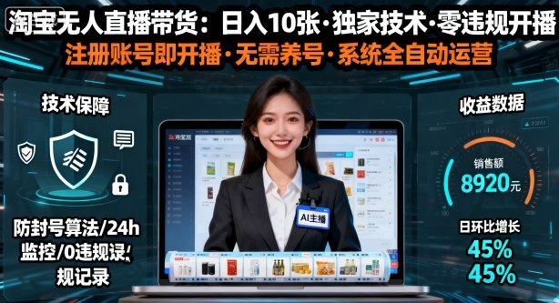 【最新】淘宝无人直播带货,日入10张,独家技术,无违规无封号,注册账号直接开播,不用养号【揭秘】插图 【最新】淘宝无人直播带货,日入10张,独家技术,无违规无封号,注册账号直接开播,不用养号【揭秘】插图