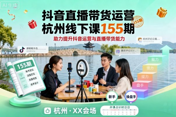 抖音直播带货运营杭州线下课155期,助力提升抖音运营与直播带货能力插图 抖音直播带货运营杭州线下课155期,助力提升抖音运营与直播带货能力插图