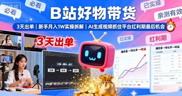 B站好物带货,3天出单,新手月入1W实操拆解,AI生成视频,抓住平台红利期最后机会插图 B站好物带货,3天出单,新手月入1W实操拆解,AI生成视频,抓住平台红利期最后机会插图