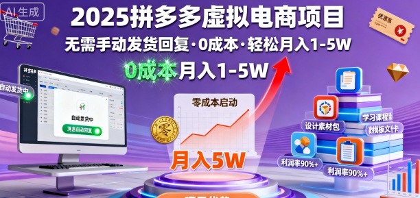 2025拼多多虚拟电商项目,无需手动发货回复,0成本,轻松月入1-5W【揭秘】插图 2025拼多多虚拟电商项目,无需手动发货回复,0成本,轻松月入1-5W【揭秘】插图