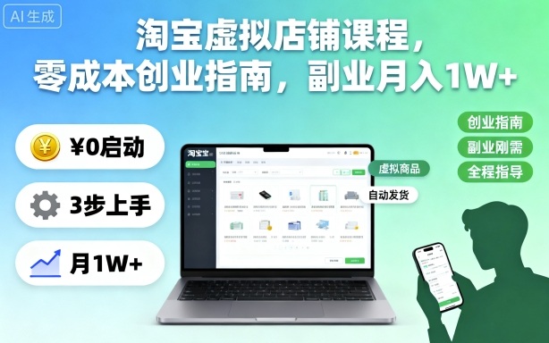 淘宝虚拟店铺课程,零成本创业指南,副业月入1W+插图 淘宝虚拟店铺课程,零成本创业指南,副业月入1W+插图
