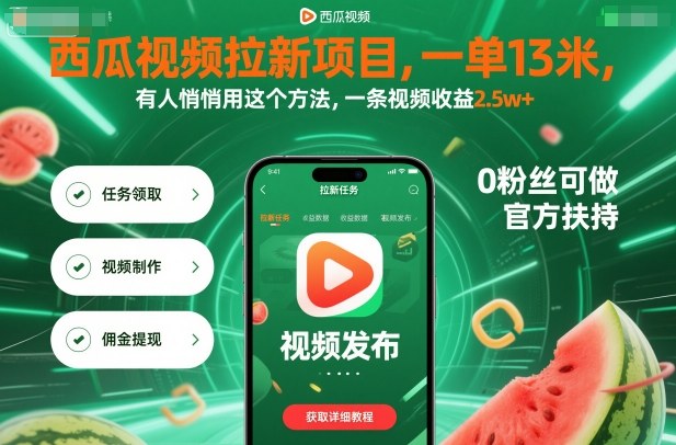 西瓜视频拉新项目,一单13米,有人悄悄用这个方法,一条视频收益2.5w+(附详细教程)插图 西瓜视频拉新项目,一单13米,有人悄悄用这个方法,一条视频收益2.5w+(附详细教程)插图