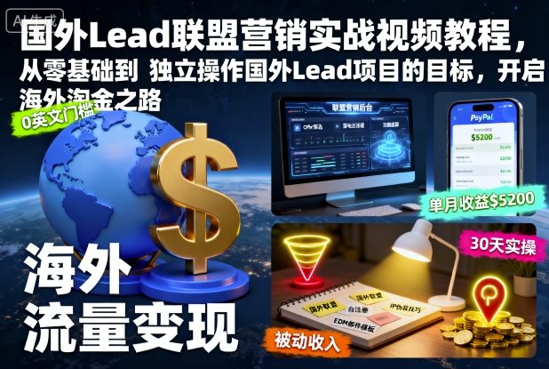国外Lead联盟营销实战视频教程,从零基础到独立操作国外Lead项目的目标,开启海外淘金之路插图 国外Lead联盟营销实战视频教程,从零基础到独立操作国外Lead项目的目标,开启海外淘金之路插图