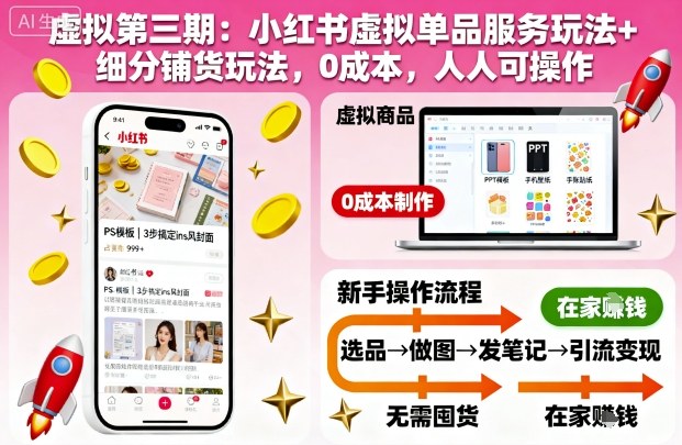 虚拟第三期:小红书虚拟单品服务玩法+细分铺货玩法,0成本,人人可操作插图 虚拟第三期:小红书虚拟单品服务玩法+细分铺货玩法,0成本,人人可操作插图