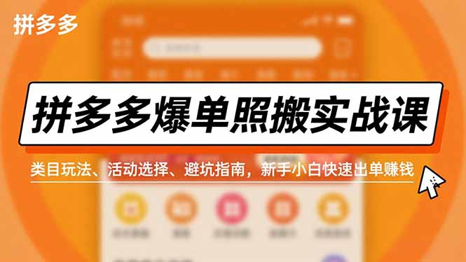(16838期)拼多多爆单照搬实战课,类目玩法、活动选择、避坑指南,新手小白快速出单赚钱
