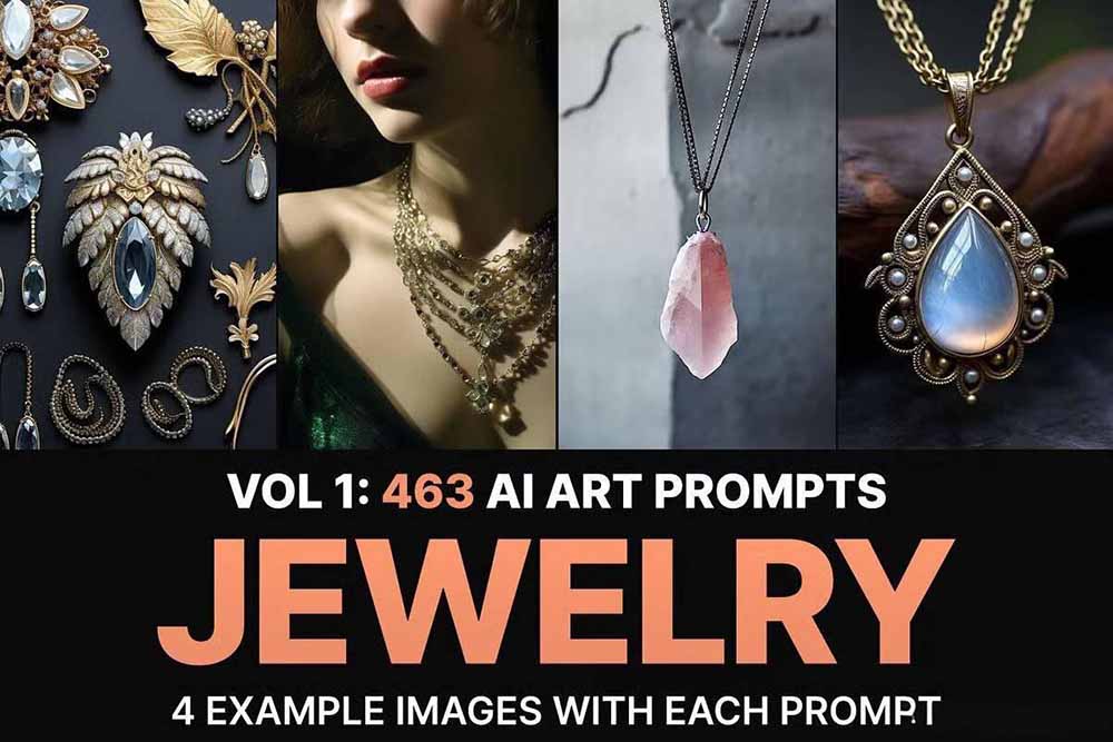 （17272期）460+专业Midjourney珠宝摄影AI提示词+成效果图，戒指/项链/耳环/手链/宝石/及奢侈配饰等全品类插图1