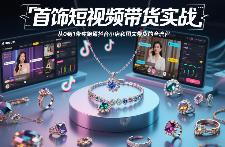 首饰短视频带货实战，从0到1带你跑通抖音小店和图文带货的全流程