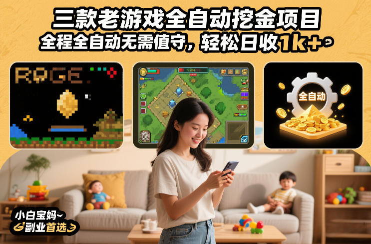 三款老游戏全自动挖金项目，全程全自动无需值守，轻松日收1k+，小白宝妈副业首选【揭秘】插图