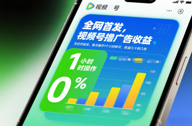 全网首发，视频号撸广告收益，无任何成本，每天操作1个小时即可，收益几十到几张插图