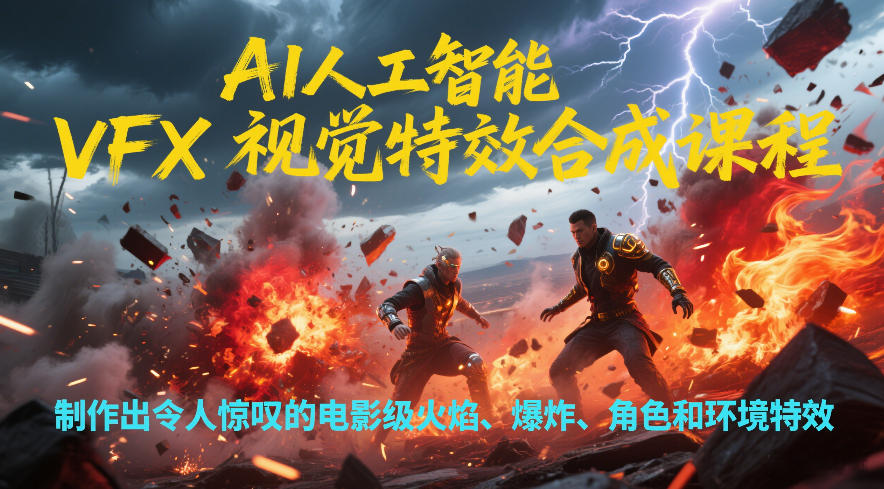 AI人工智能VFX视觉特效合成课程，制作出令人惊叹的电影级火焰、爆炸、角色和环境特效插图