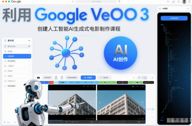 利l用Google Veo 3创建人工智能AI生成式电影制作课程，使用人工智能的力量创建令人惊叹的视频插图
