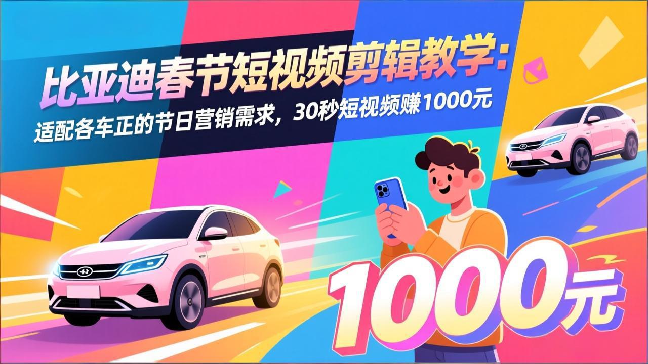 (17320期)比亚迪春节短视频剪辑教学:适配各车企的节日营销需求,30秒短视频赚1000元