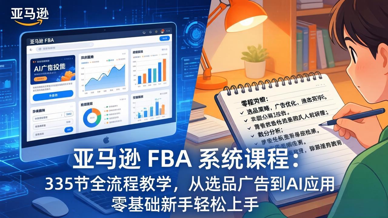 （17744期）亚马逊 FBA 系统课程（更新26年3月）335节全流程教学，从选品广告到AI应用，零基础新手轻松上手