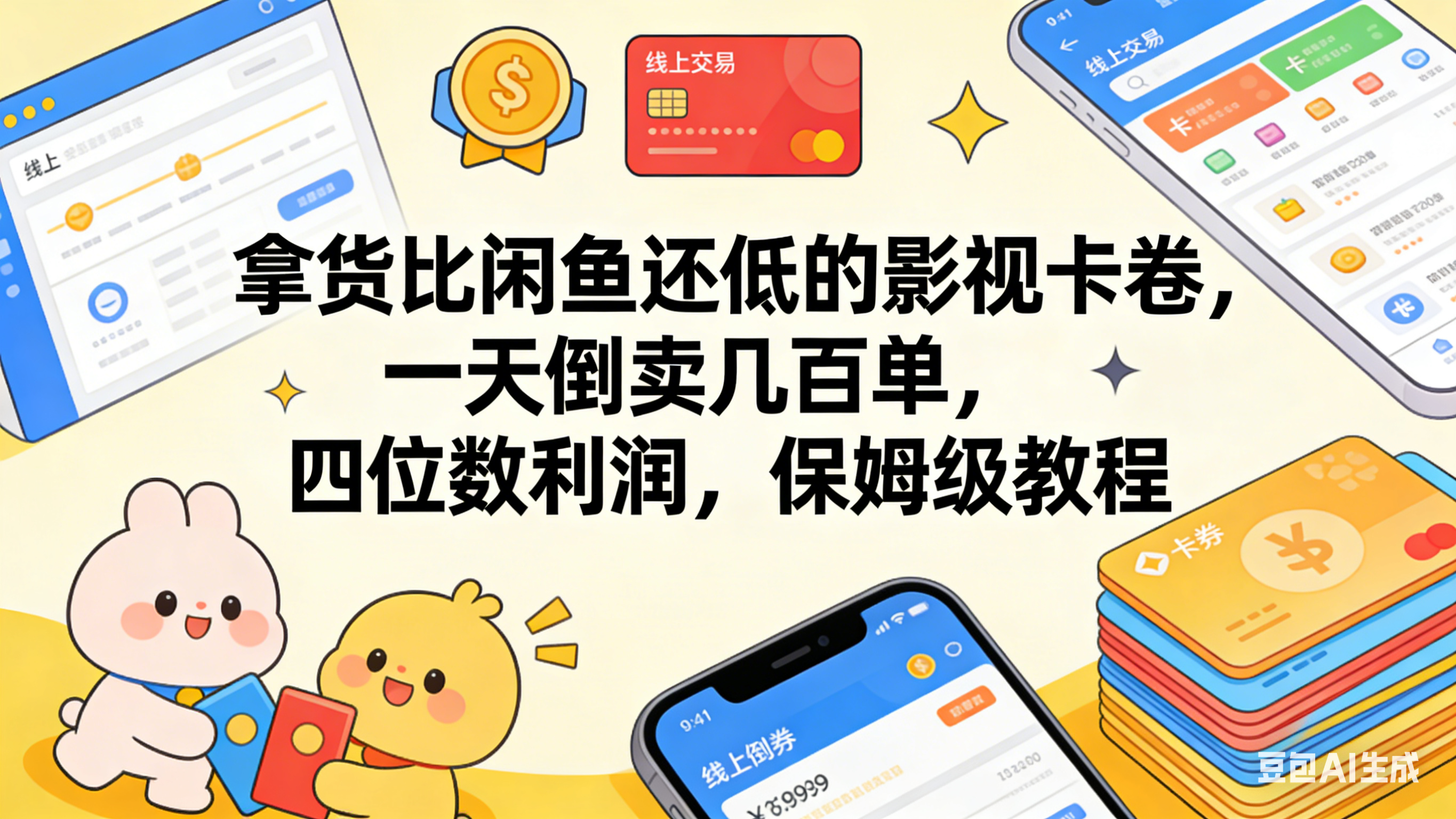 拿货比闲鱼还低的影视卡卷,一天倒卖几百单,四位数利润,保姆级教程