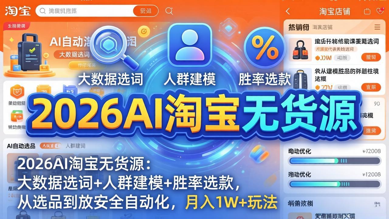 (17955期)2026AI淘宝无货源-4月更新:大数据选词+人群建模+胜率选款,从选品到放大全自动化,月入1W+玩法插图 (17955期)2026AI淘宝无货源-4月更新:大数据选词+人群建模+胜率选款,从选品到放大全自动化,月入1W+玩法插图