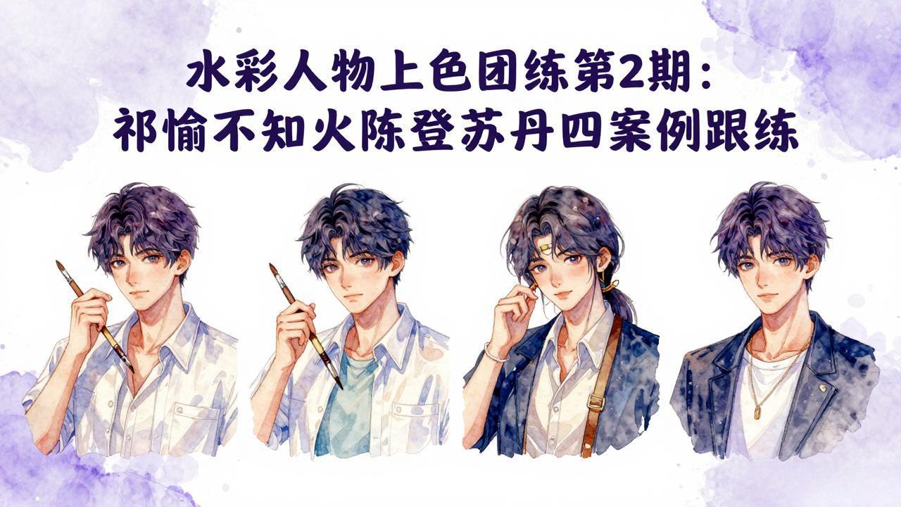 （17954期）水彩人物上色团练第2期：祁煜不知火陈登苏丹四案例跟练，手把手提升绘画能力