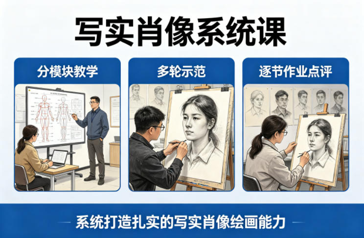 写实肖像系统课,全程分模块教学+多轮示范+逐节作业点评,系统打造扎实的写实肖像绘画能力插图 写实肖像系统课,全程分模块教学+多轮示范+逐节作业点评,系统打造扎实的写实肖像绘画能力插图