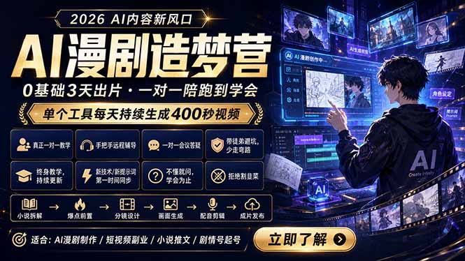 (18568期)AI漫剧造梦营:0基础3天出片,单个工具每天持续生成400秒视频插图 (18568期)AI漫剧造梦营:0基础3天出片,单个工具每天持续生成400秒视频插图