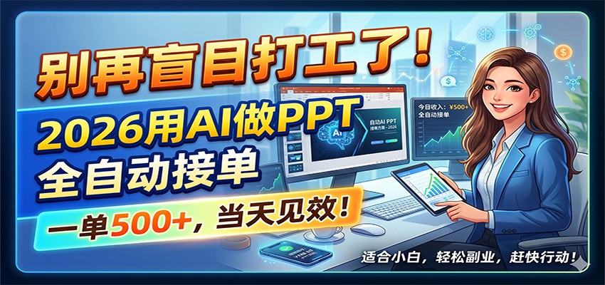 别再盲目打工了!2026用AI做PPT全自动接单,一单5张+,当天见效!