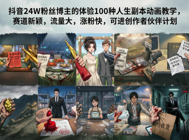 抖音24W粉丝博主的体验100种人生副本动画教学，赛道新颖，流量大，涨粉快，可进创作者伙伴计划插图