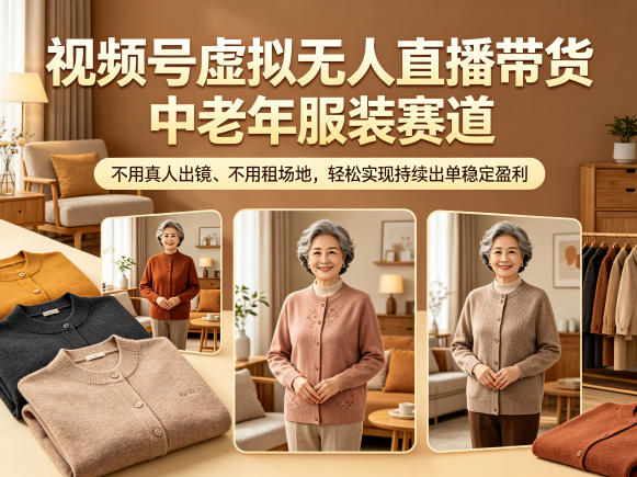 视频号虚拟无人直播带货中老年服装赛道，不用真人出镜、不用租场地，轻松实现持续出单稳定盈利插图