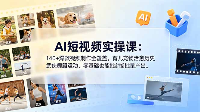 (18781期)AI短视频实操课:140+爆款视频制作全覆盖,育儿宠物治愈历史武侠舞蹈运动,零基础也能批量产出插图 (18781期)AI短视频实操课:140+爆款视频制作全覆盖,育儿宠物治愈历史武侠舞蹈运动,零基础也能批量产出插图