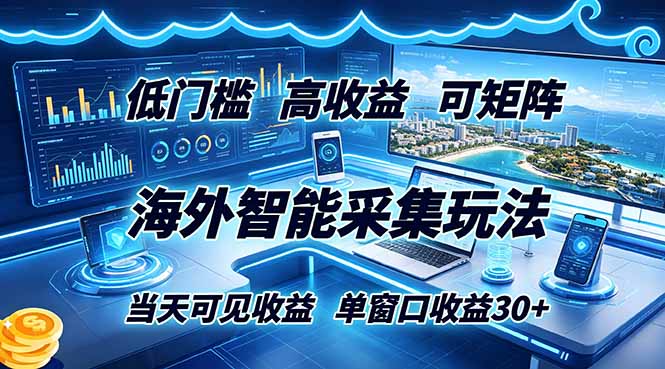 (18955期)海外智能采集玩法,低门槛高单价可矩阵,当天可见收益,单窗口30+