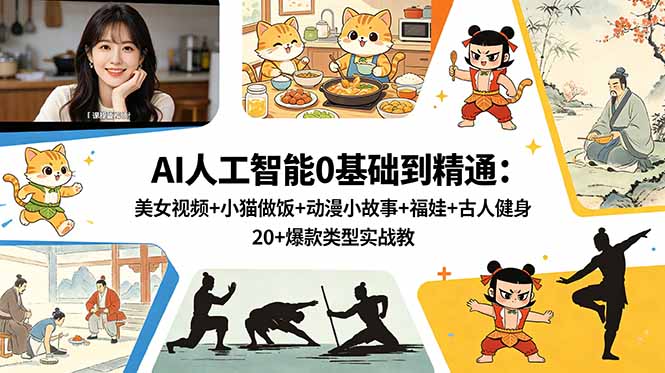 (18685期)AI人工智能0基础到精通:美女视频+小猫做饭+动漫小故事+福娃+古人健身,20+爆款类型实战教学插图 (18685期)AI人工智能0基础到精通:美女视频+小猫做饭+动漫小故事+福娃+古人健身,20+爆款类型实战教学插图