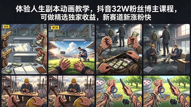 (18826期)体验人生副本动画教学, 抖音32W粉丝博主课程,可做精选独家收益,新赛道新涨粉快