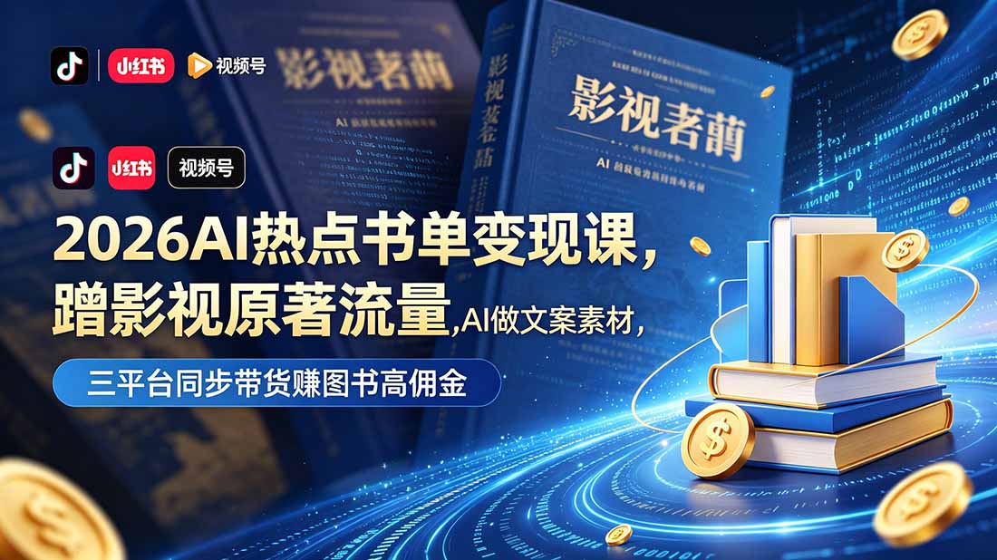 (18727期)2026AI热点书单变现课,蹭影视原著流量,AI做文案素材,三平台同步带货赚图书高佣金插图 (18727期)2026AI热点书单变现课,蹭影视原著流量,AI做文案素材,三平台同步带货赚图书高佣金插图