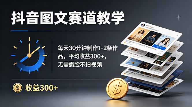 （19048期）抖音图文赛道教学：每天30分钟制作1-2条作品，平均收益300+，无需露脸不拍视频
