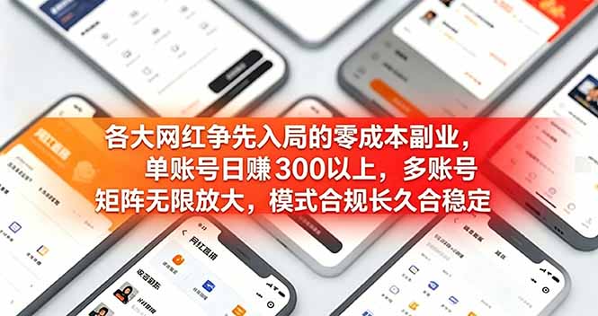 （19092期）各大网红争先入局的零成本副业，单账号日赚 300 以上，多号矩阵可放大，模式合规长久稳定！