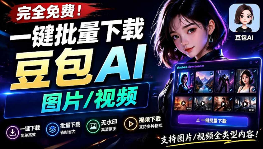 Github最新发布！一键批量下载豆包AI无水印图片/视频，简单易用，自动解析提示词插图