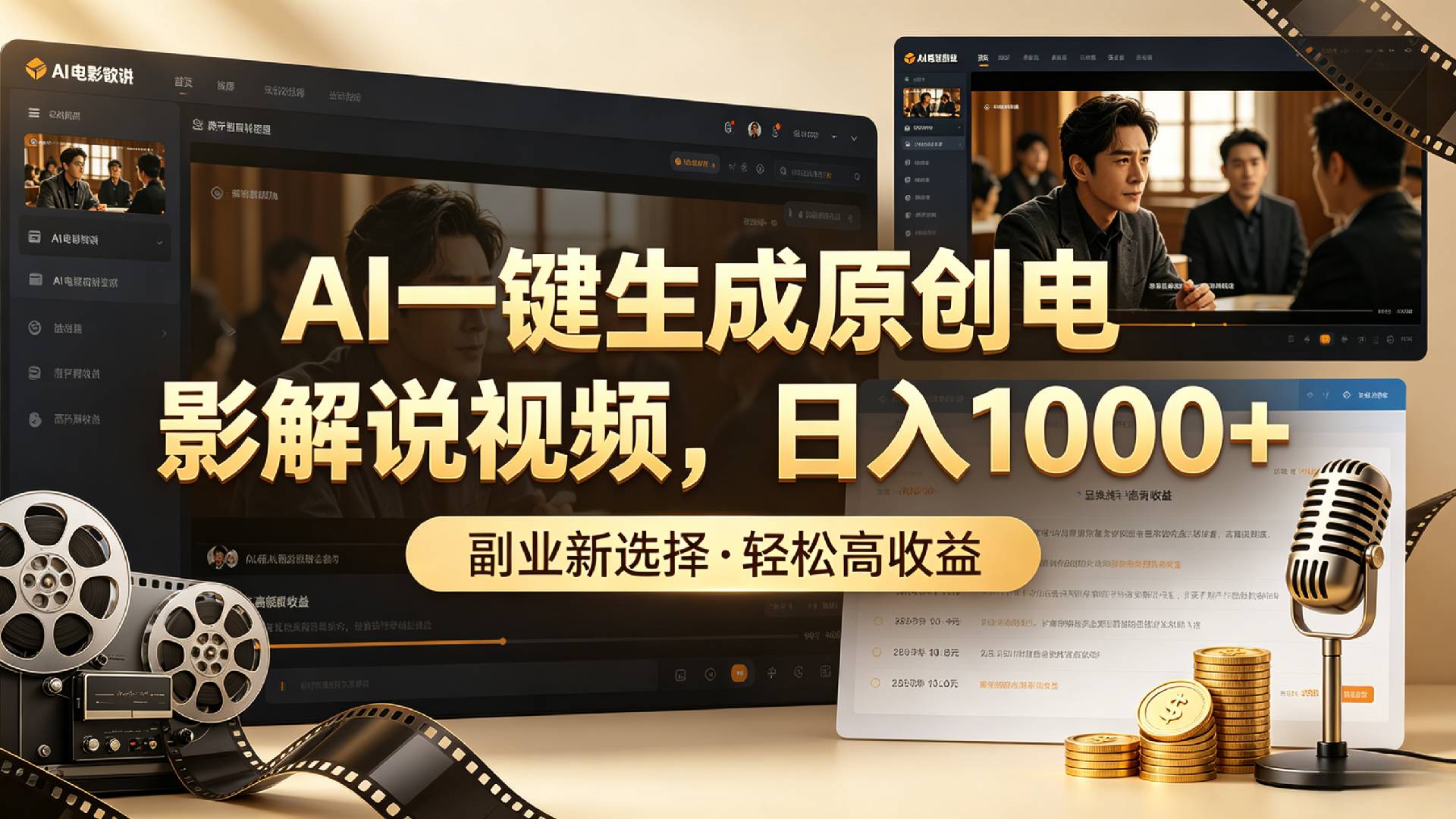 AI一键生成原创电影解说视频，日入1000+！
