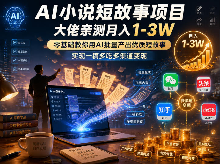 AI小说短故事项目,大佬亲测月入1-3W,零基础教你用AI批量产出优质短故事,实现一稿多吃多渠道变现插图 AI小说短故事项目,大佬亲测月入1-3W,零基础教你用AI批量产出优质短故事,实现一稿多吃多渠道变现插图