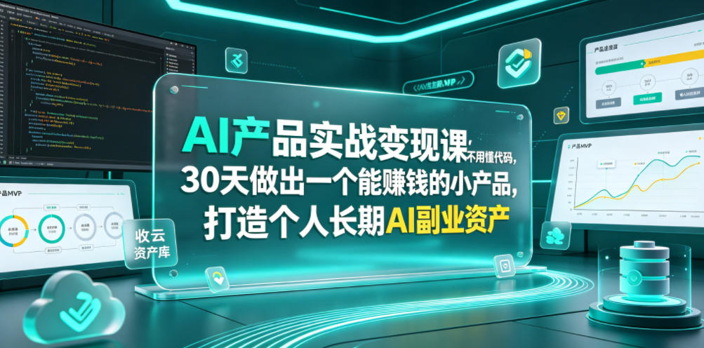 AI产品实战变现课，不用懂代码，30天做出一个能賺钱的小产品，打造个人长期AI副业资产（更新）插图