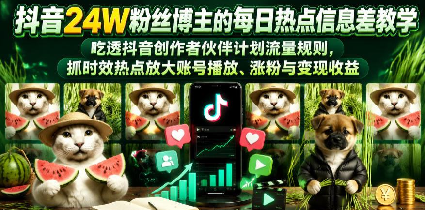 抖音24W粉丝博主的每日热点信息差教学,吃透创作者伙伴计划流量规则,抓时效热点放大账号播放、涨粉与变现收益插图 抖音24W粉丝博主的每日热点信息差教学,吃透创作者伙伴计划流量规则,抓时效热点放大账号播放、涨粉与变现收益插图