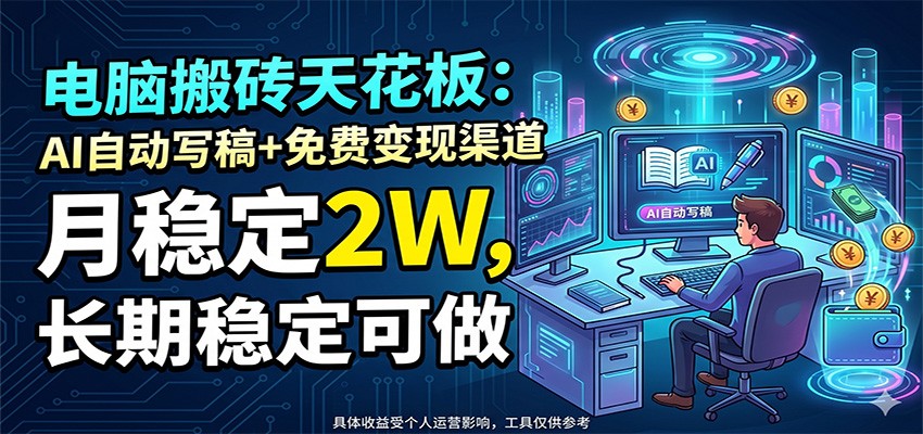 电脑搬砖天花板:AI自动写稿+免费变现渠道,月稳定2W,长期稳定可做插图 电脑搬砖天花板:AI自动写稿+免费变现渠道,月稳定2W,长期稳定可做插图