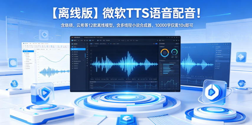 【离线版】微软TTS语音配音！含晓晓，云希等12款离线模型，含多线程小说合成器，10000字仅需10s即可插图