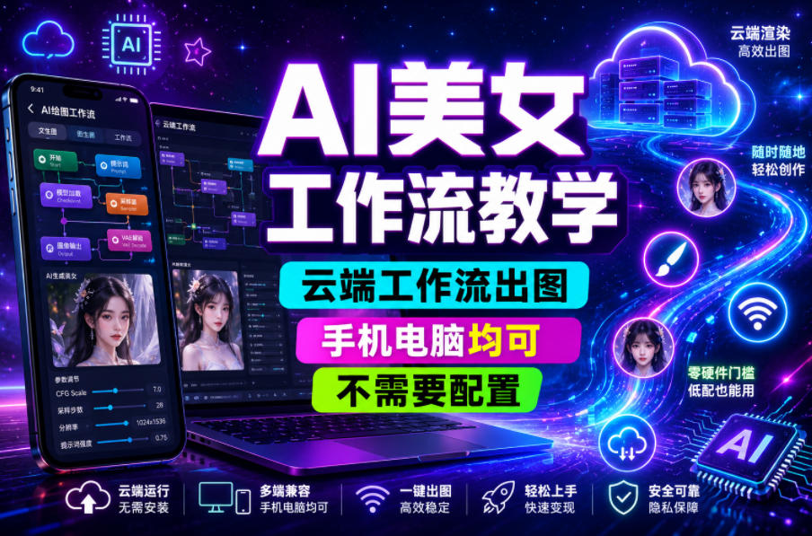 AI美女工作流教学,云端工作流出图,手机电脑均可,不需要配置,快速起号涨粉插图 AI美女工作流教学,云端工作流出图,手机电脑均可,不需要配置,快速起号涨粉插图