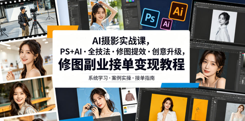 AI摄影实战课,PS+AI・全技法・修图提效・创意升级,修图副业接单变现教程插图 AI摄影实战课,PS+AI・全技法・修图提效・创意升级,修图副业接单变现教程插图
