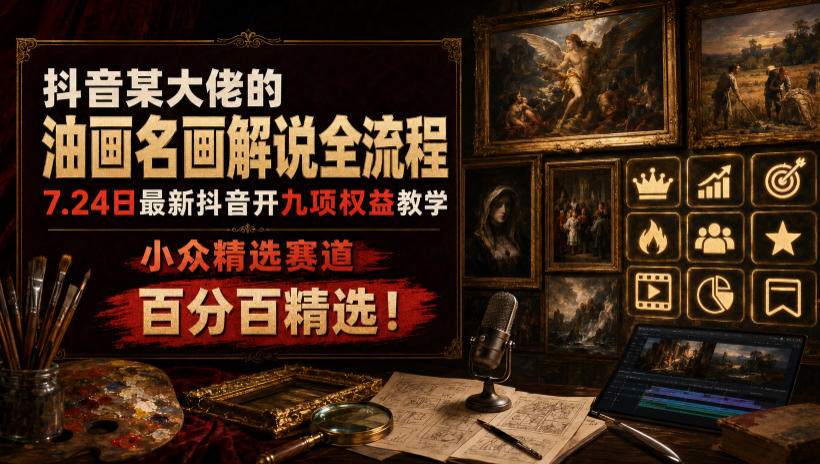 抖音某大佬的油画名画解说全流程,7.24日最新抖音开九项权益教学,小众精选赛道,百分百精选!插图 抖音某大佬的油画名画解说全流程,7.24日最新抖音开九项权益教学,小众精选赛道,百分百精选!插图