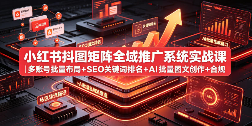 小红书抖图矩阵全域推广系统实战课|多账号批量布局+SEO关键词排名+AI批量图文创作+合规私域导流完整落地教程插图 小红书抖图矩阵全域推广系统实战课|多账号批量布局+SEO关键词排名+AI批量图文创作+合规私域导流完整落地教程插图