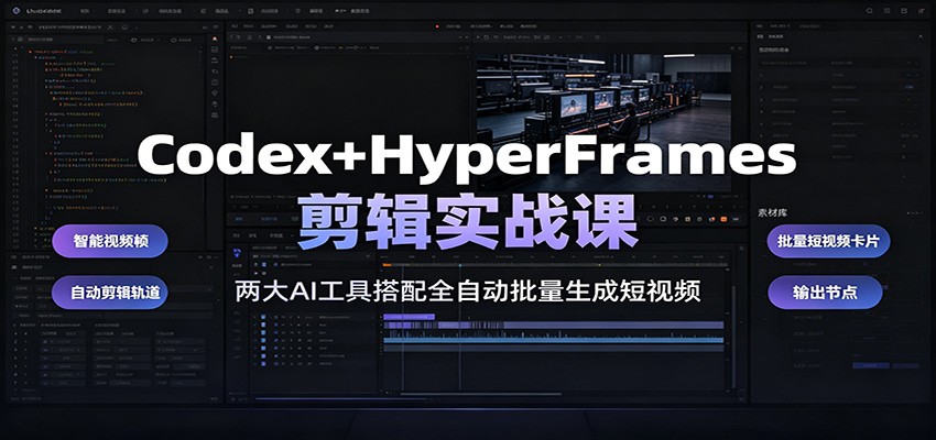 Codex+HyperFrames剪辑实战课:两大AI工具搭配全自动批量生成短视频插图 Codex+HyperFrames剪辑实战课:两大AI工具搭配全自动批量生成短视频插图