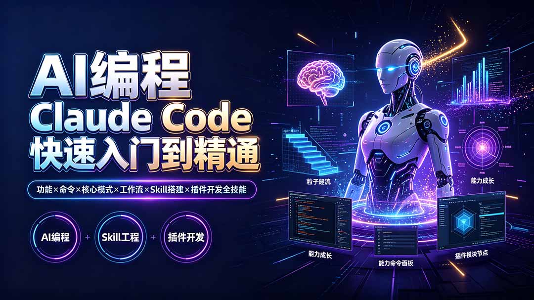 (19306期)AI编程 Claude Code快速入门到精通:功能×命令×核心模式×工作流×Skill搭建×插件开发全技能插图1 (19306期)AI编程 Claude Code快速入门到精通:功能×命令×核心模式×工作流×Skill搭建×插件开发全技能插图1