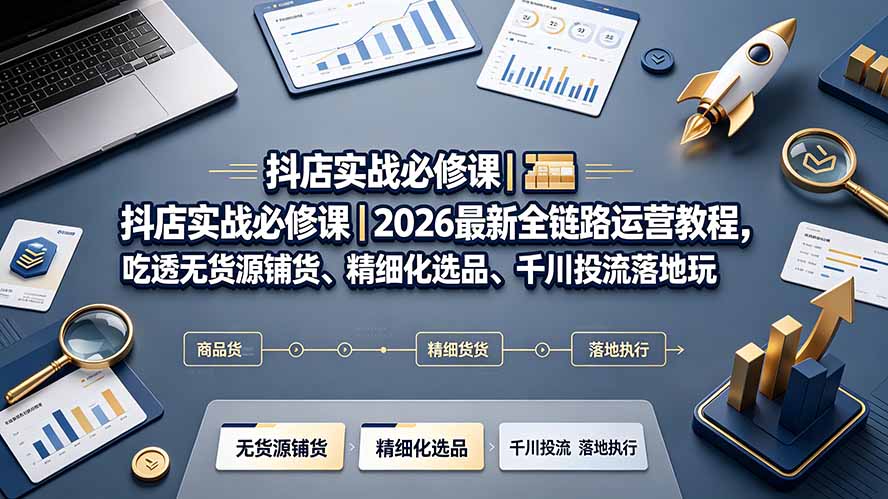 (19549期)抖店实战必修课|2026最新全链路运营教程,吃透无货源铺货、精细化选品、千川投流落地玩法