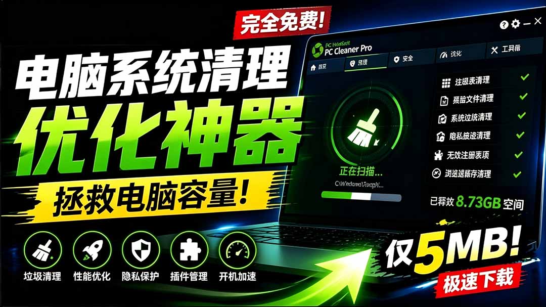 (19282期)轻松吊打Win系统自带工具!电脑清理优化神器,拯救电脑容量,仅5MB,完全免费使用 PC Cleaner Pro插图1 (19282期)轻松吊打Win系统自带工具!电脑清理优化神器,拯救电脑容量,仅5MB,完全免费使用 PC Cleaner Pro插图1